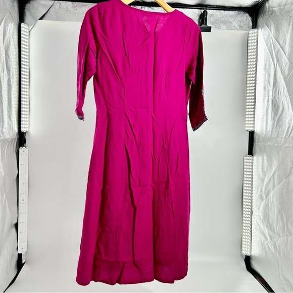 W by Myntra Hot Pink Embroidered Beaded A-Line Kurta Midi Dress M 10 - Picture 5 of 9